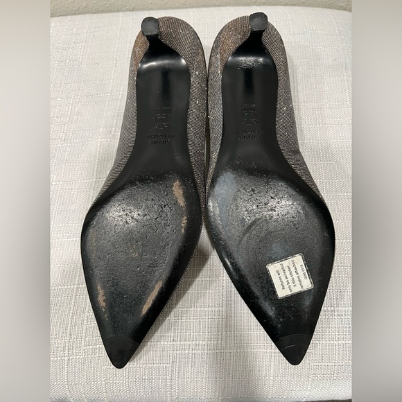 Stuart Weitzman Women's Eva 35 Pump Size 9 Gold Glitter Sparkle Kitten Heel - Picture 5 of 7